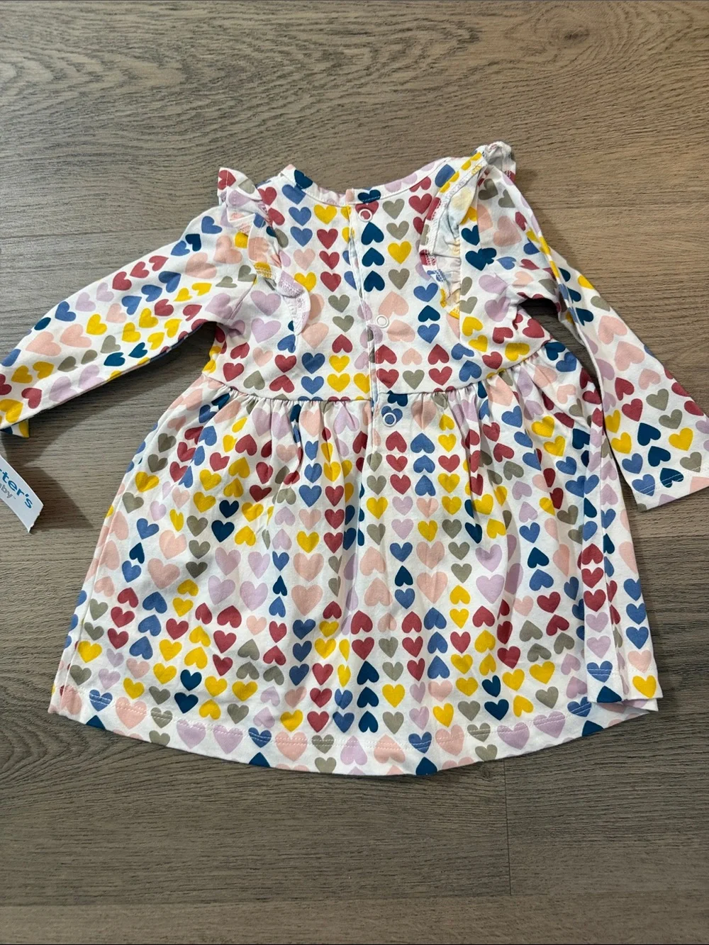 Carter's Long-Sleeve Heart Print Dress in Pink, Yellow, Blue, Red